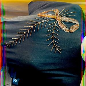 Vintage black (crepe) dress with brass beads